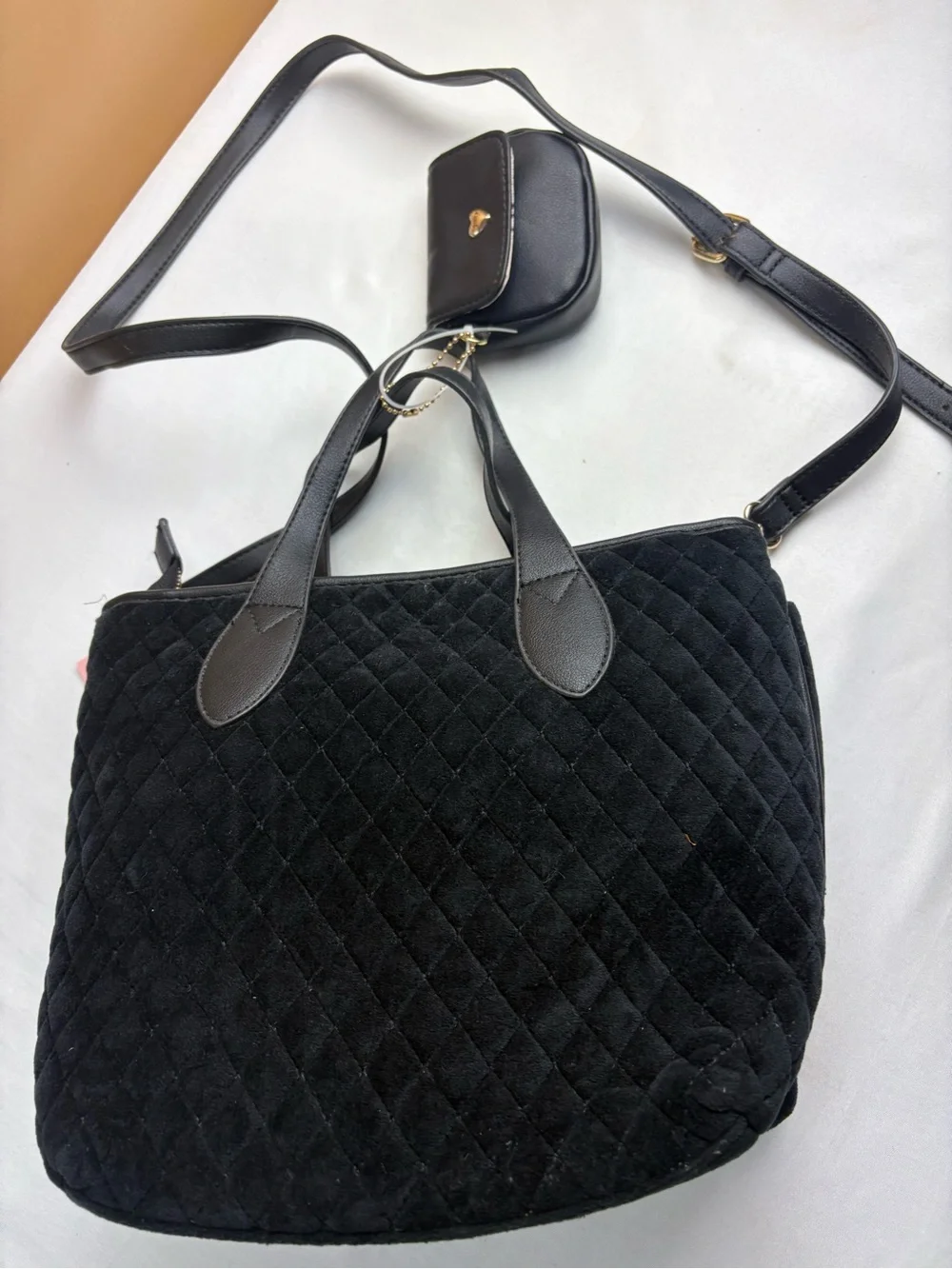 Juicy Couture Black Quilted Bow Shoulder Bag with Heart Charm